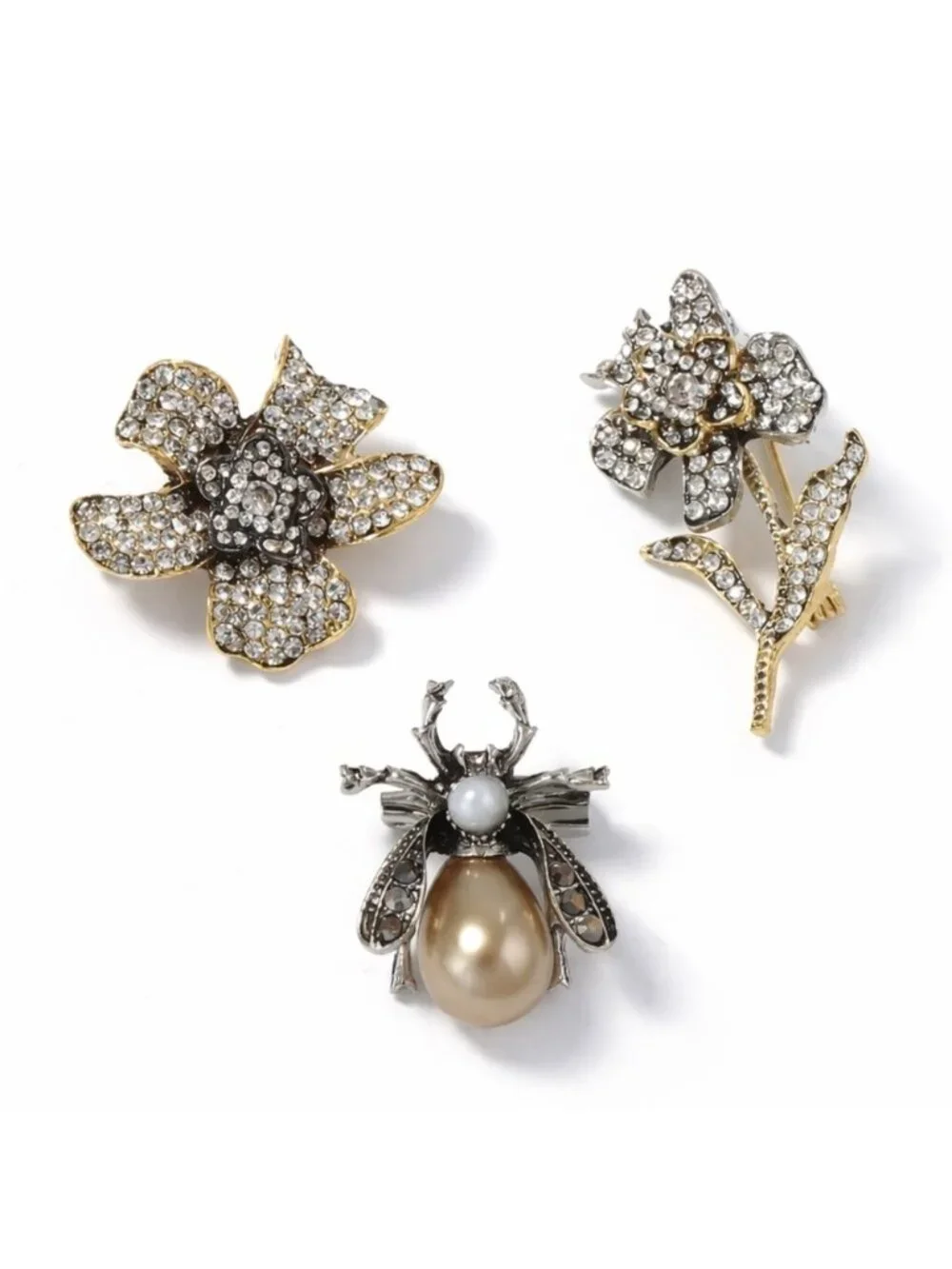 New! Gold Flower Bee Brooch Pin Set NWOT (1063)